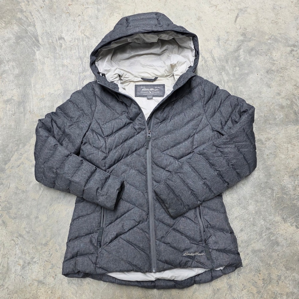 VTG Eddie Bauer Women's Gray Insulated Hooded Down Puffer Jacket‎ Size S